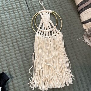 Cream Macrame Wall Hanging with Gold Accents